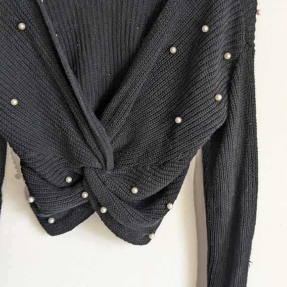 Jessica Simpson Black Knit Pearl Twisted Knot Back Sweater - Picture 6 of 6
